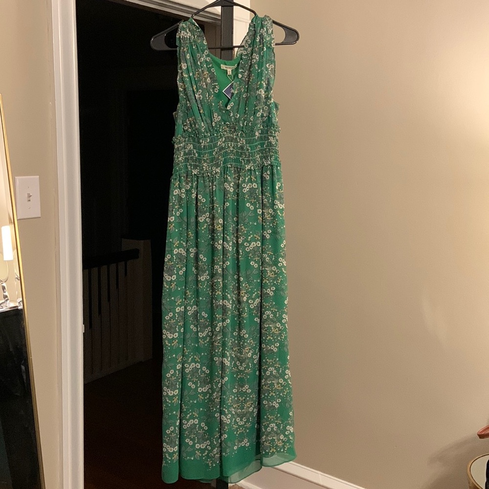 Never Worn Green, Floral V-neck Maxi dress. Size Large and Brand is Max Studio